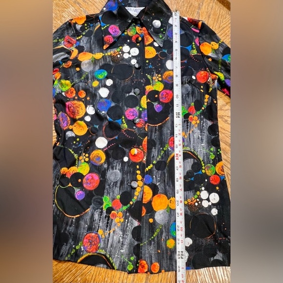 VINTAGE 70s psychedelic disco button down shirt dagger collar rainbow multicolor - Picture 11 of 13